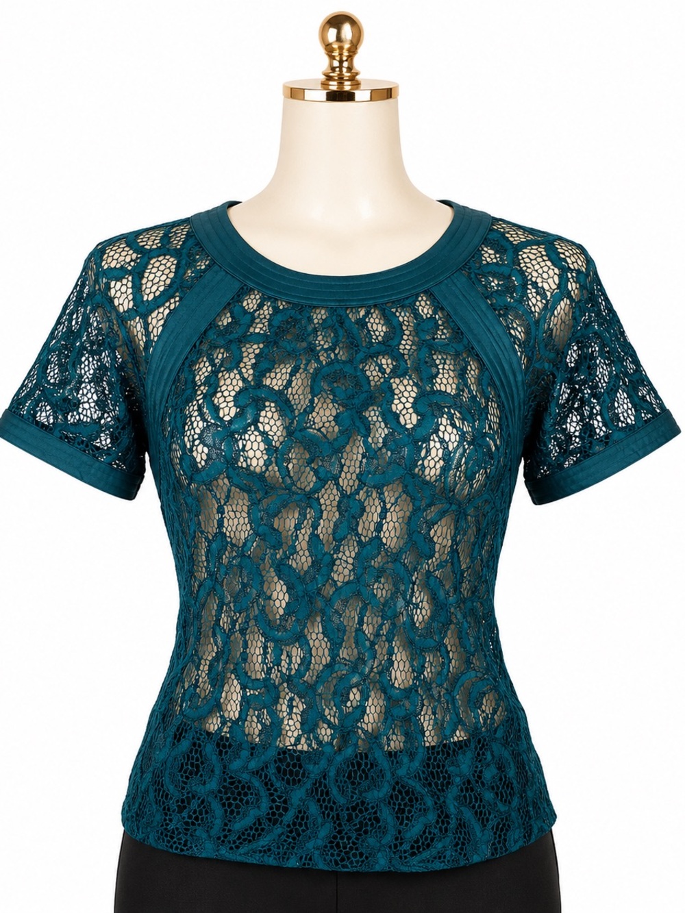 Dynamite Teal Lace Blouse Size S Sheer Short Sleeve Top